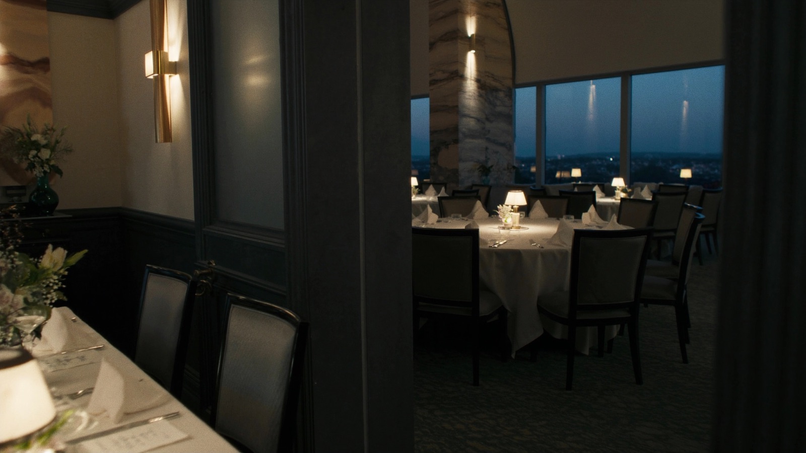 The dining room at Citron Baltimore, set for an evening service